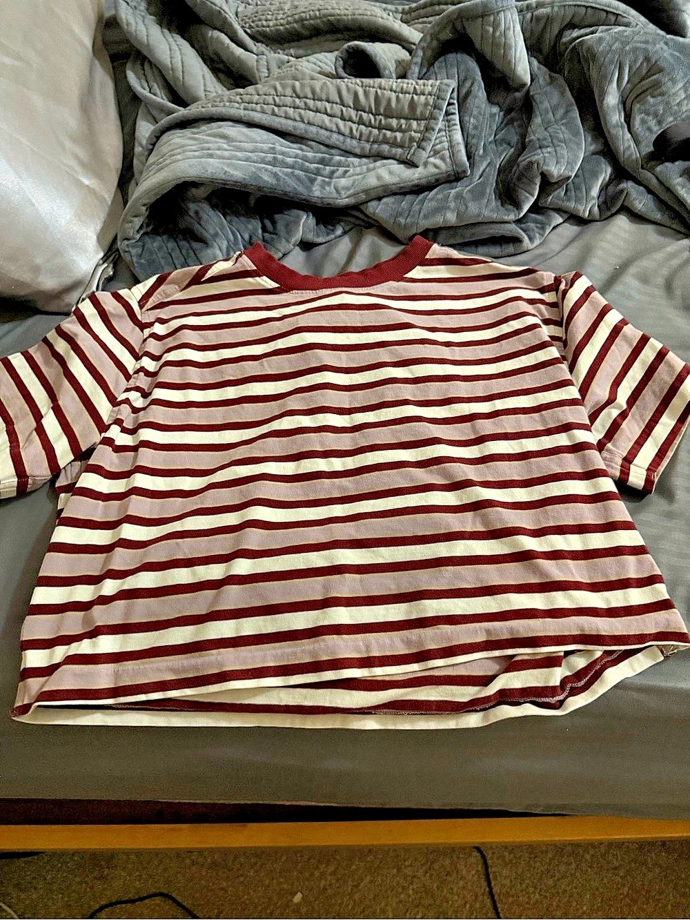 Lululemon Striped Short Sleeve Tee in White & Burgundy
